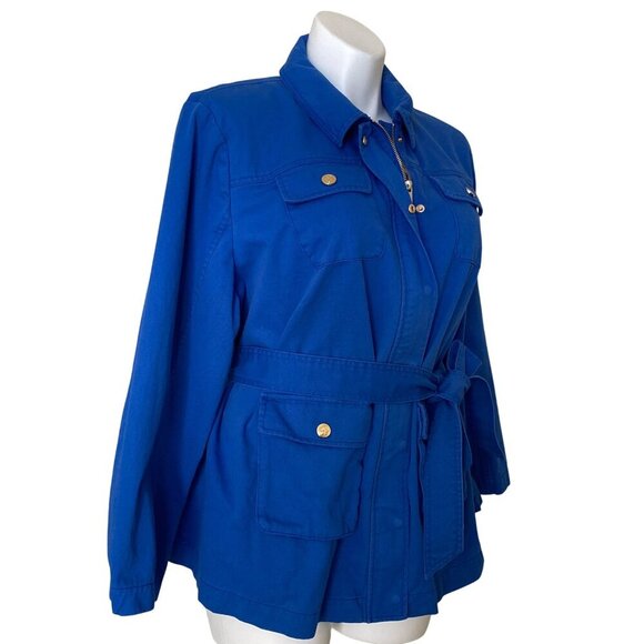 Draper James Women's Belted Utility Jacket 3X Blue Cotton Blend Gold Buttons - Picture 5 of 14